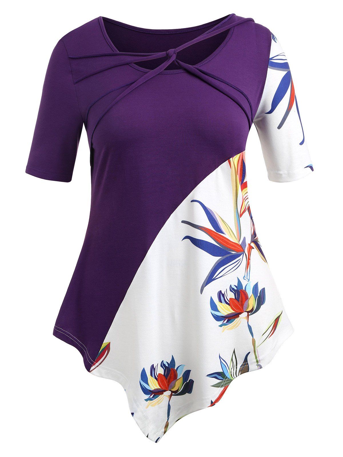 

Plus Size Asymmetric Criss Embellished T-shirt, Purple haze