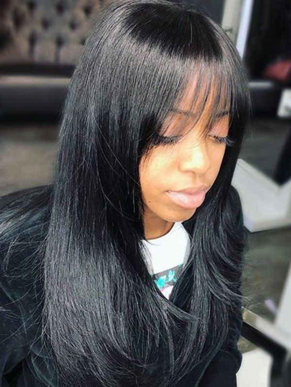 34 Off Long See Through Fringe Straight Human Hair Wig Rosegal
