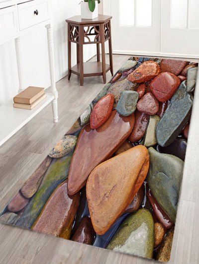 

Stones Print Flannel Skidproof Bath Mat, Multi