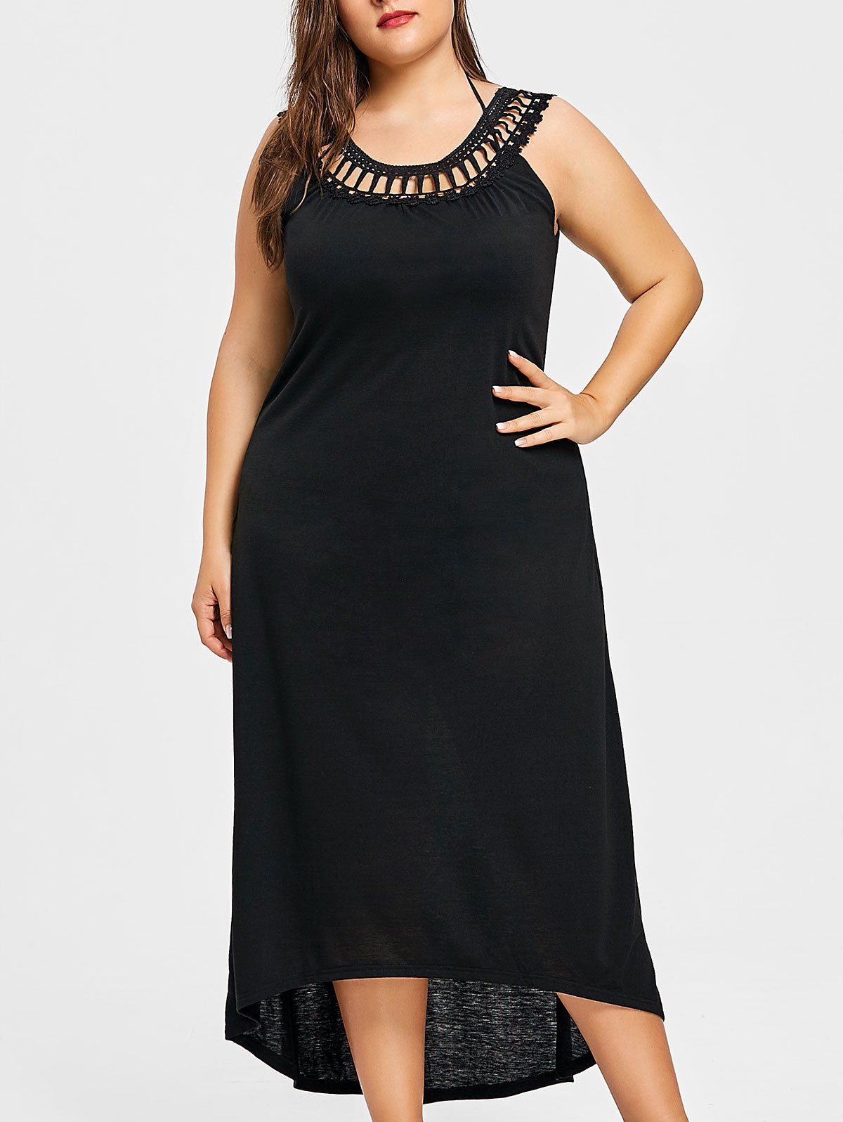 

Plus Size High Low Hollow Out Dress, Black