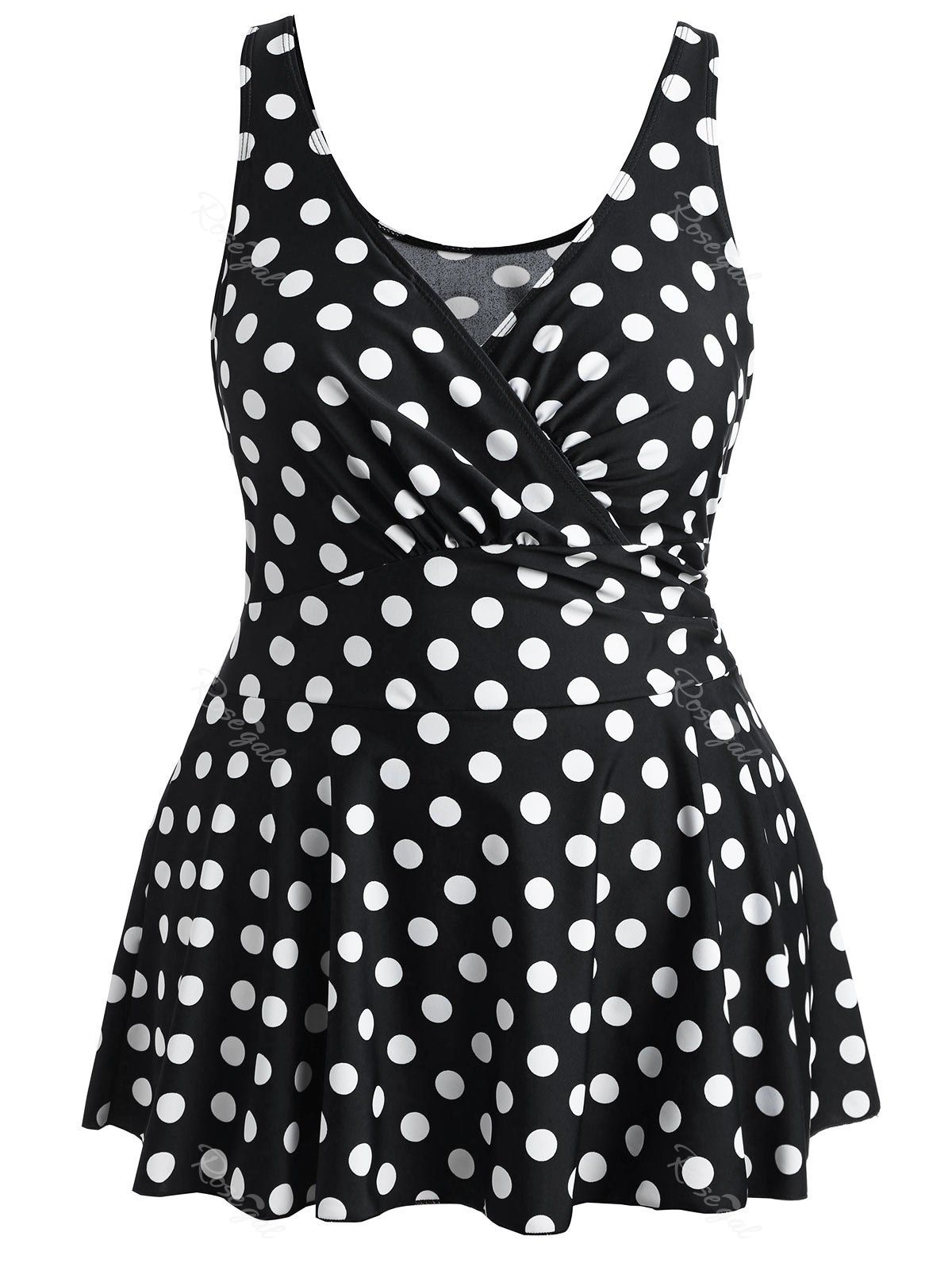 

Plus Size Polka Dot Skirted Swimsuit, Black