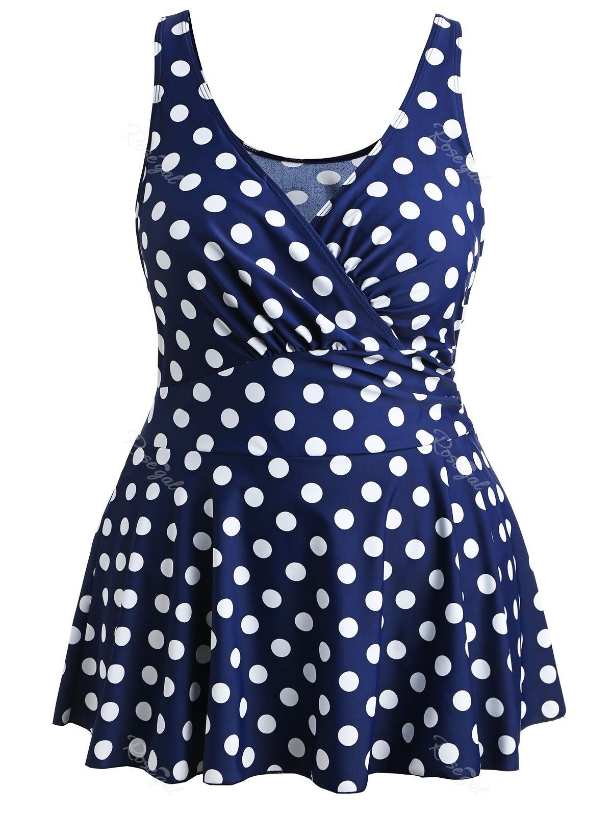 

Plus Size Polka Dot Skirted Swimsuit, Midnight blue