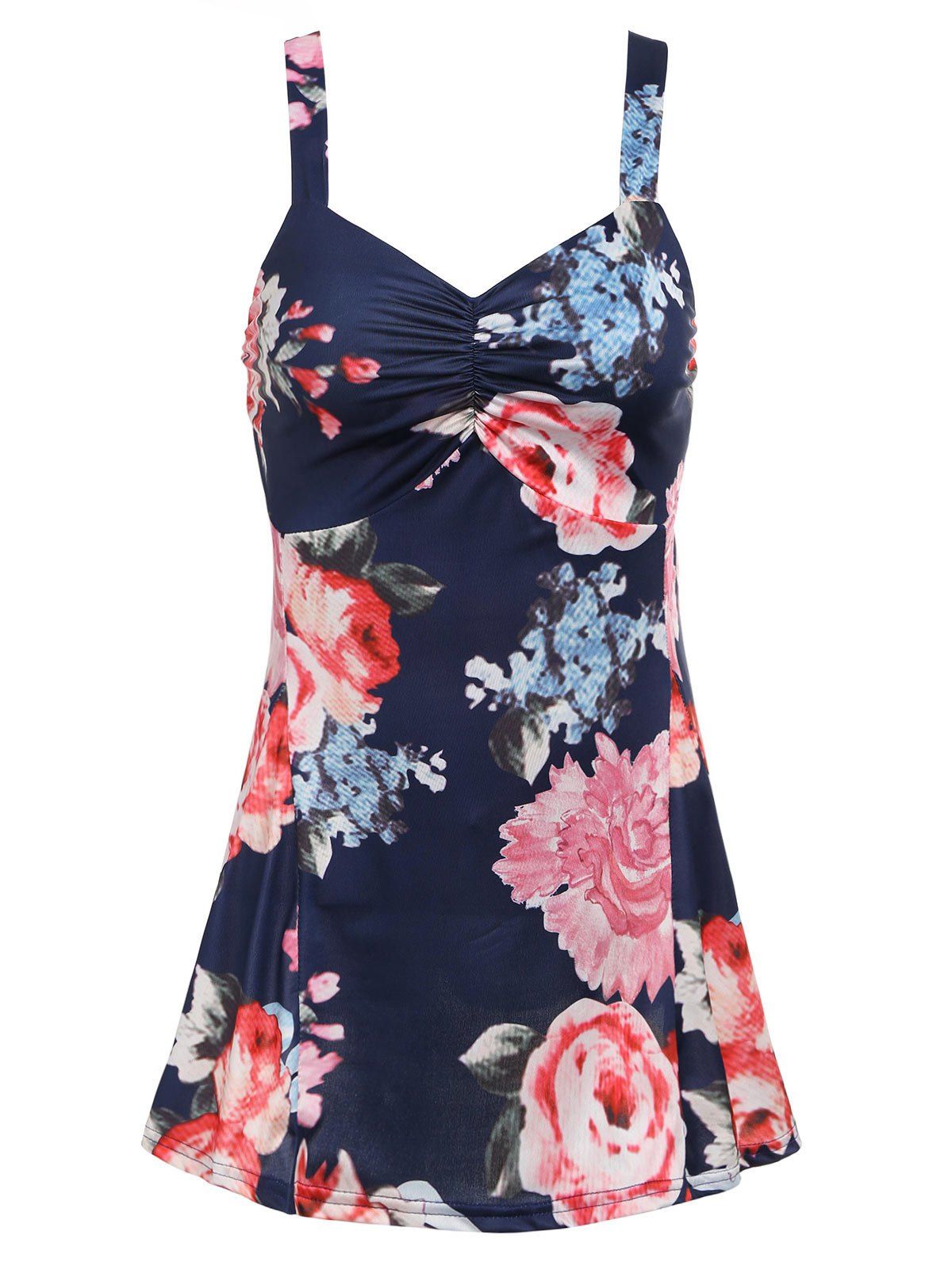 

Floral Print Ruched Tank Top, Steel blue