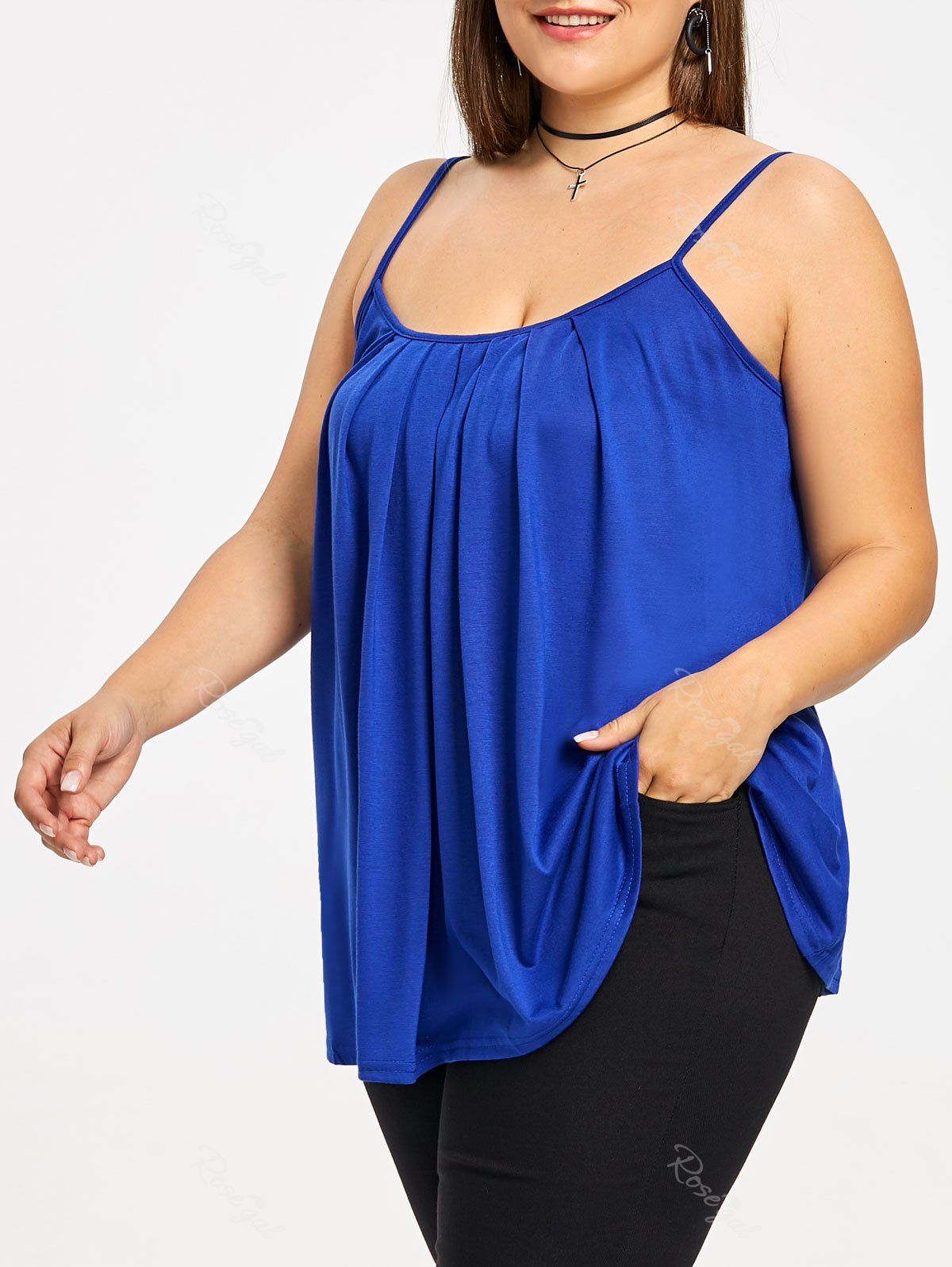 

Draped Plus Size Summer Tank Top, Blue