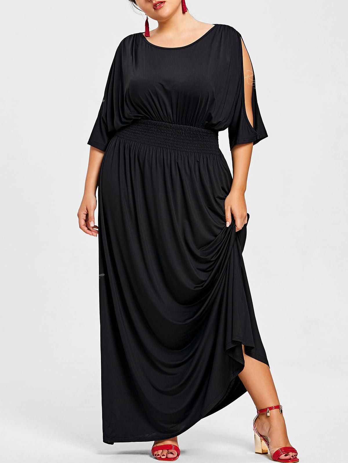 

Slit Sleeve Plus Size Longline Dress, Black