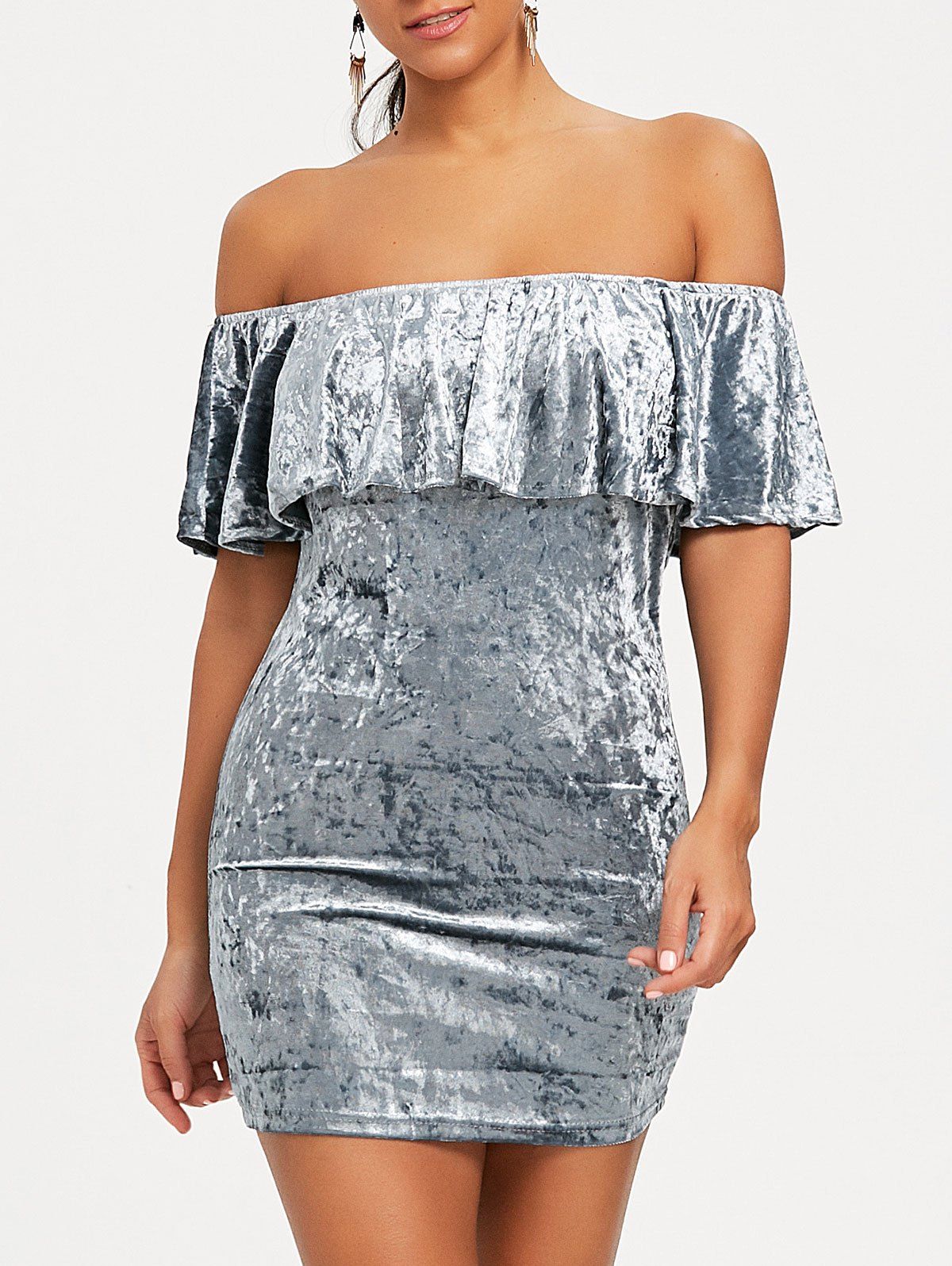 

Velvet Off Shoulder Bodycon Party Dress, Gray