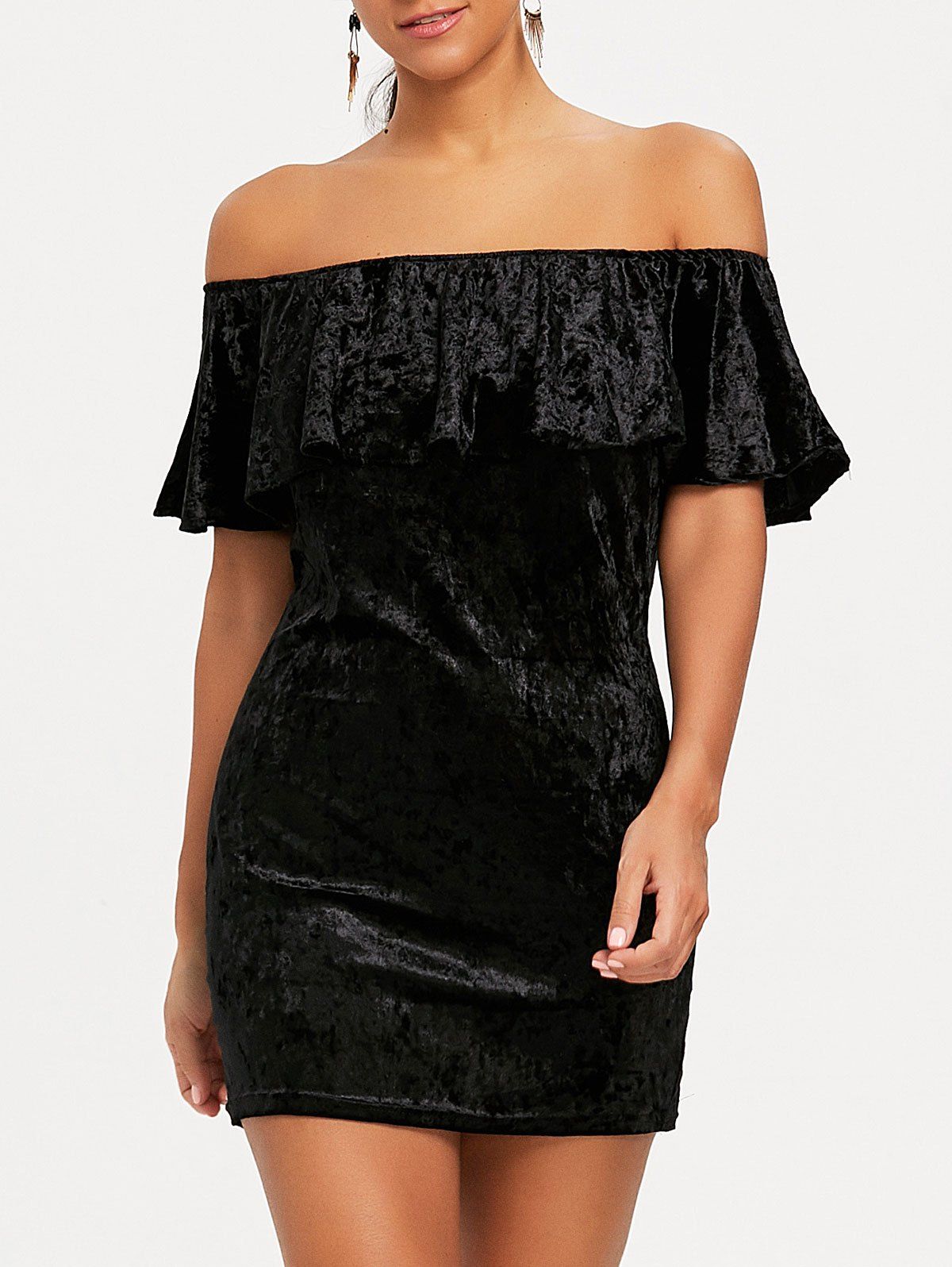 

Velvet Off Shoulder Bodycon Party Dress, Black