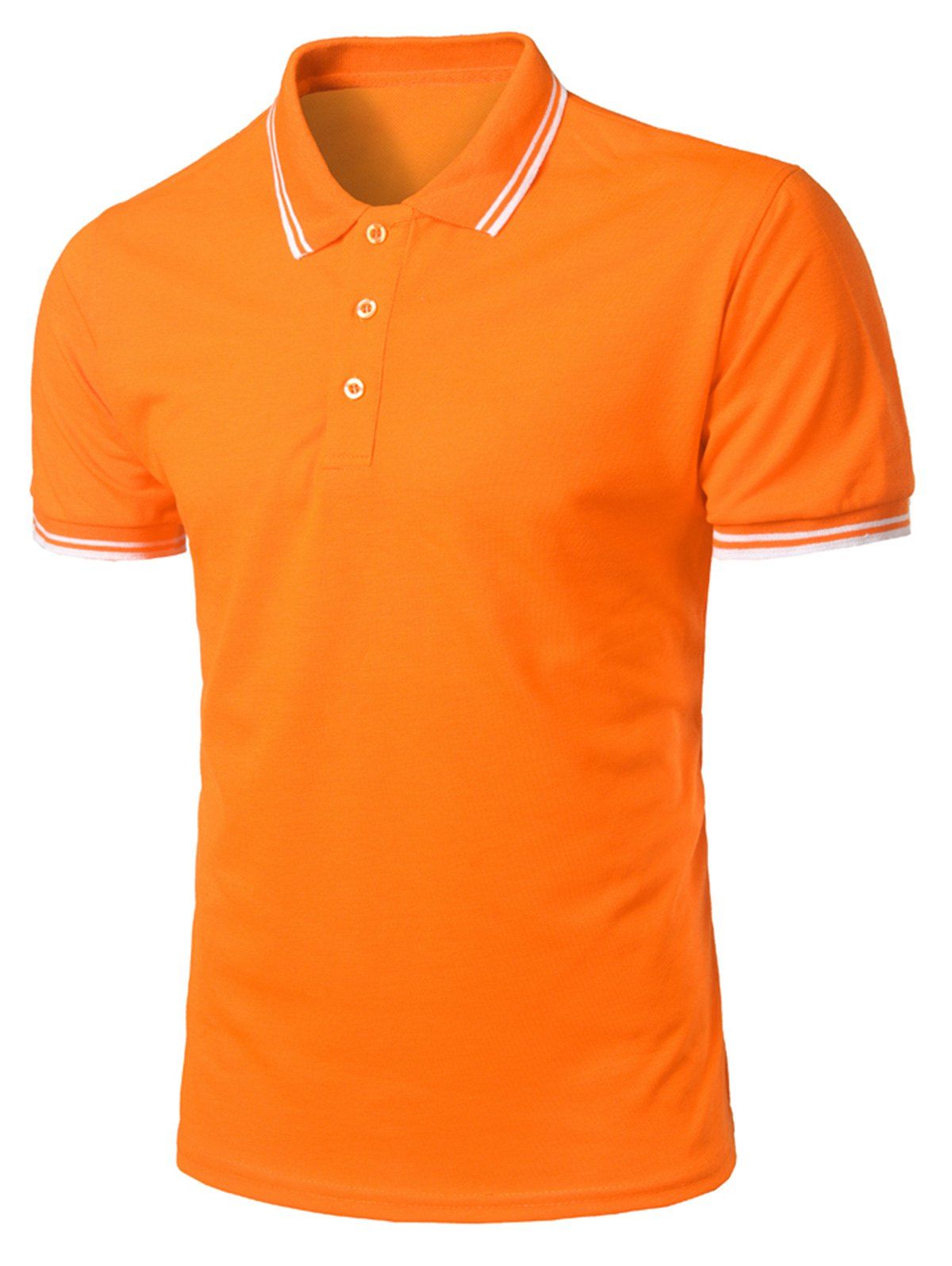 T-Shirt Décontracté Rayure Coupée avec Demi Bouton Orange 3XL