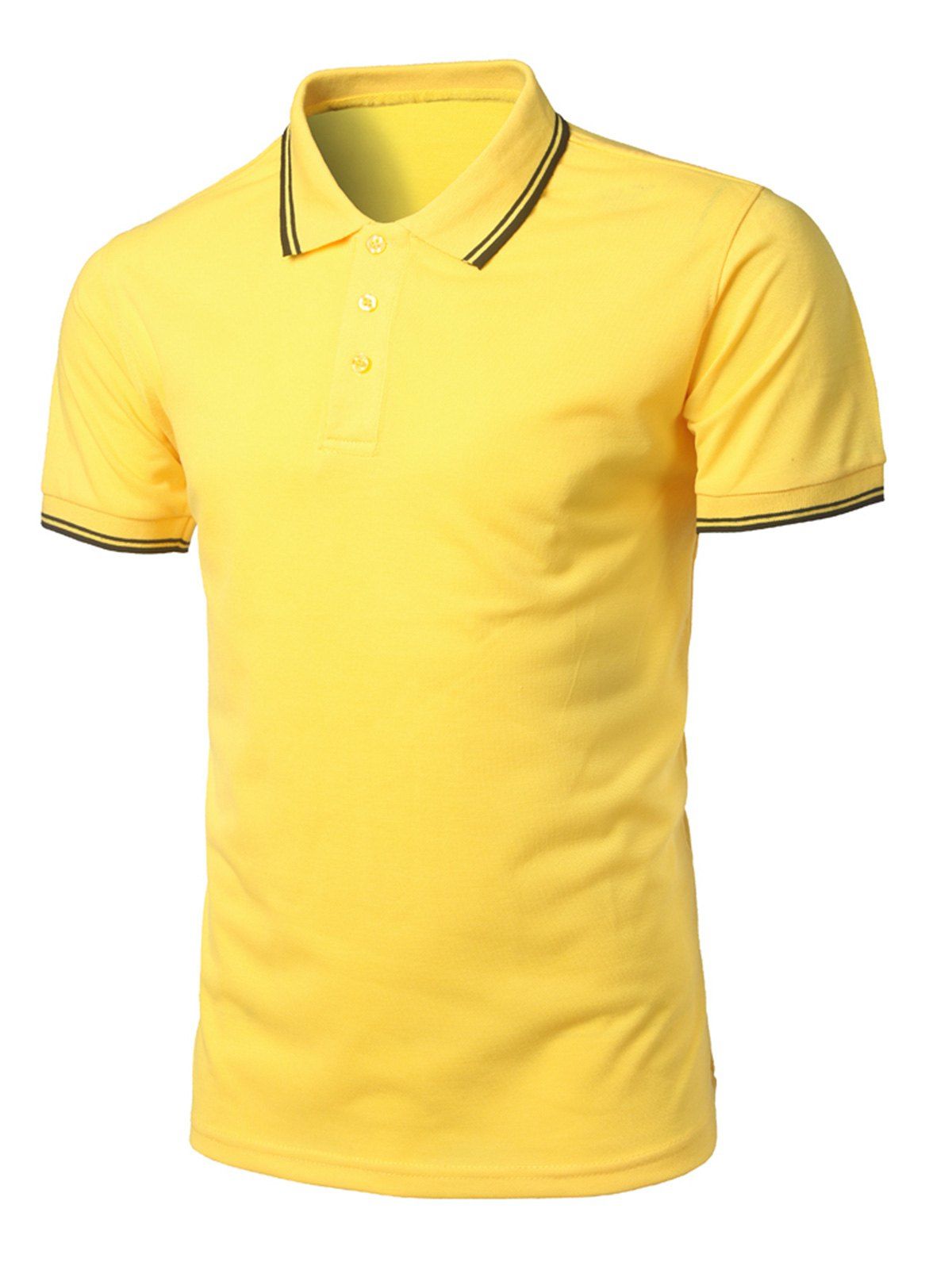 

Stripe Trim Half Button Casual T-shirt, Sun yellow