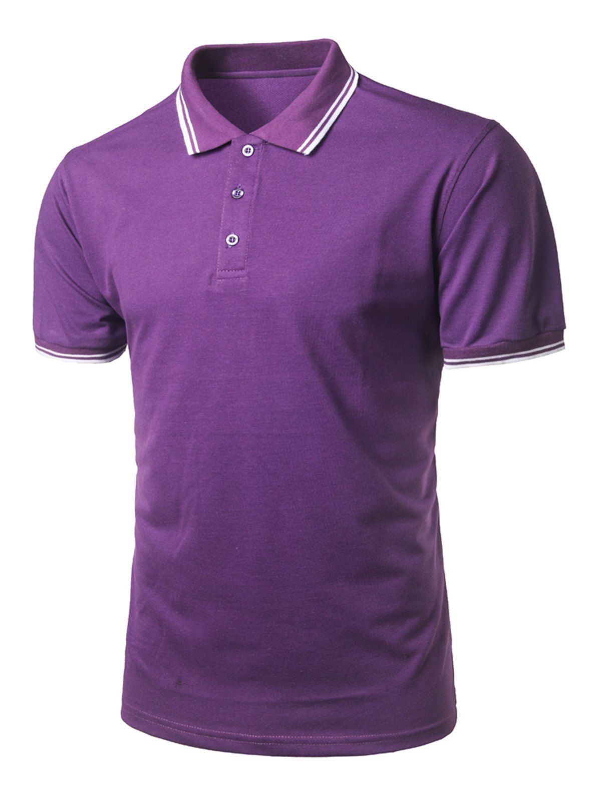 

Stripe Trim Half Button Casual T-shirt, Purple jam