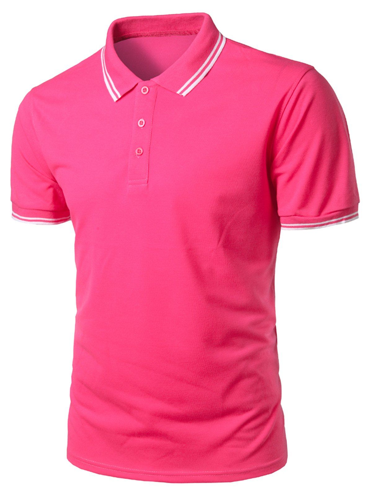 

Stripe Trim Half Button Casual Polo Shirt, Pink lemonade