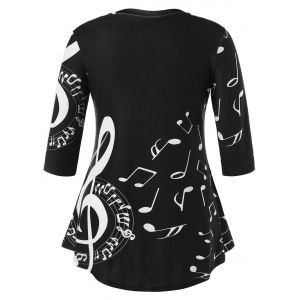 Black 5xl Plus Size Tunic Music Note Print T-shirt | RoseGal.com