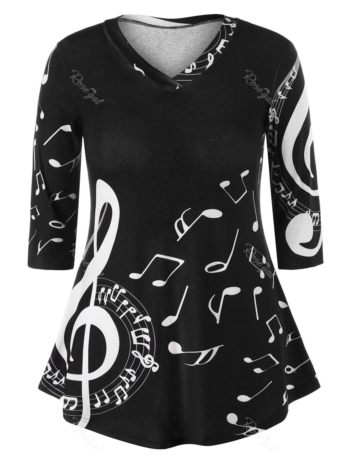 [36% OFF] Plus Size Tunic Music Note Print T-shirt | Rosegal