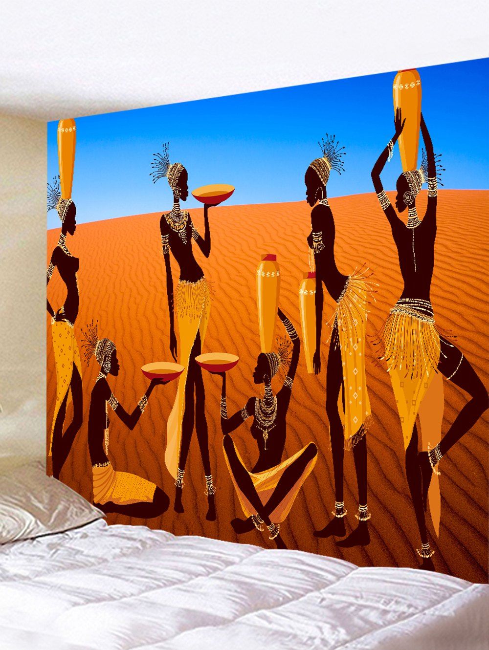 

African Women Desert Print Tapestry Wall Hanging Art Decoration, Brown