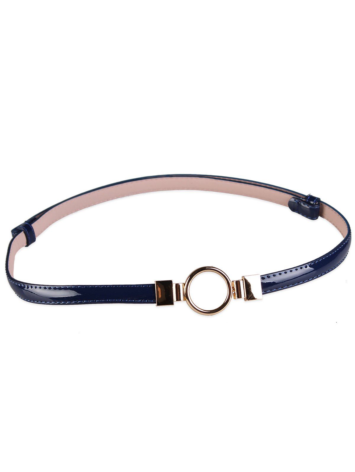 

Metal Round Buckle Faux Leather Skinny Belt, Blue