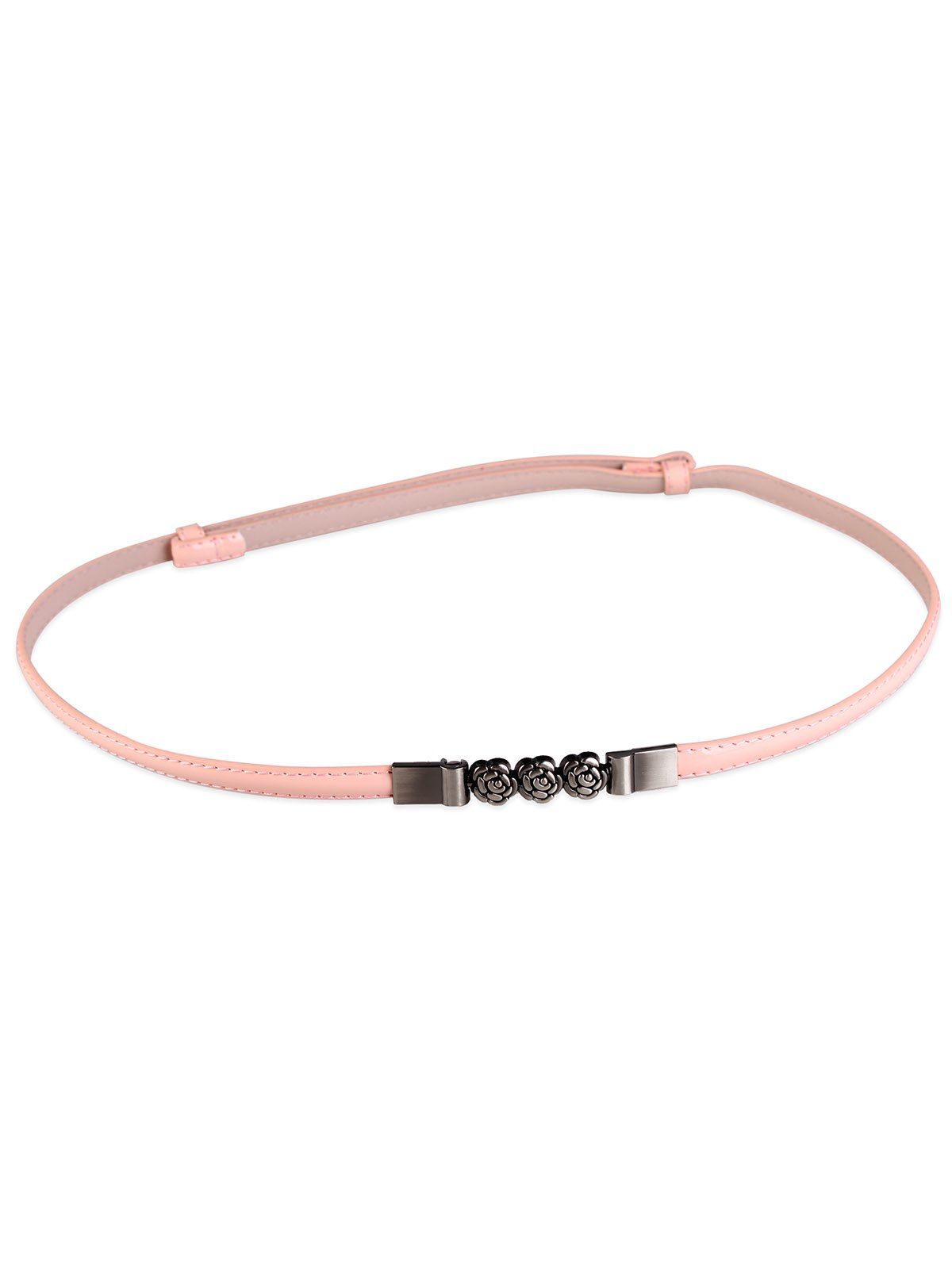 

Carved Floral Faux Leather Skinny Belt, Light pink
