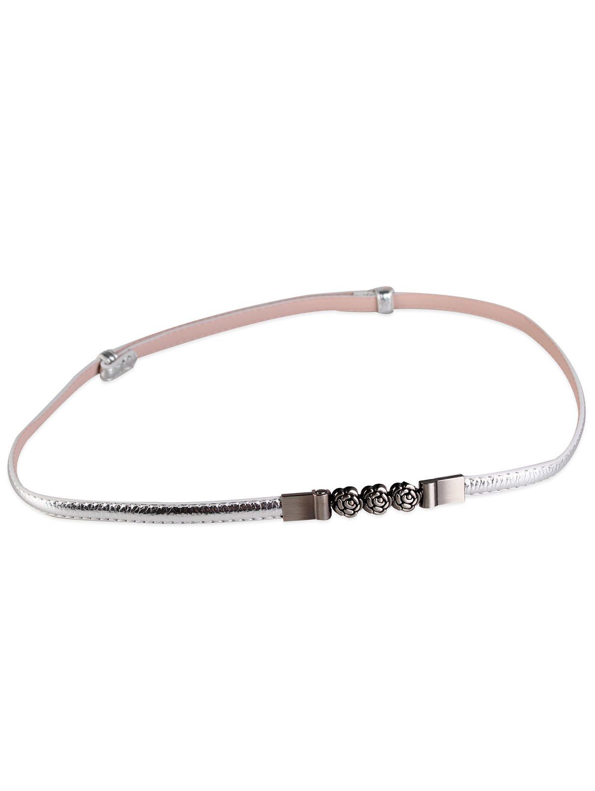 

Carved Floral Faux Leather Skinny Belt, Silver