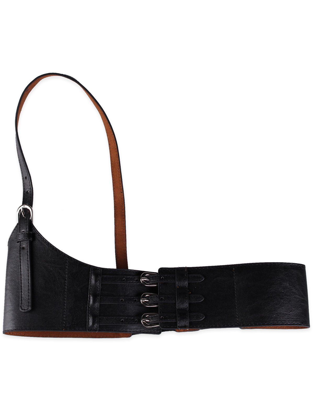 

Unique Multi Buckles Faux Leather Harness Belt, Black