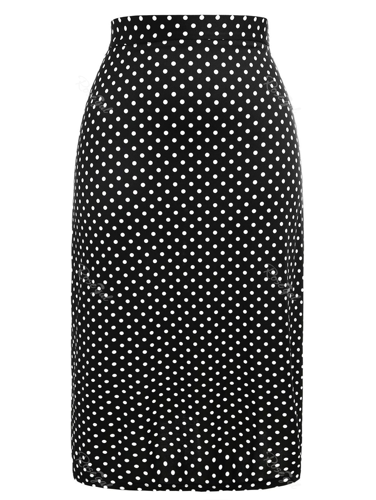 

Polka Dot Plus Size High Waisted Skirt, Black