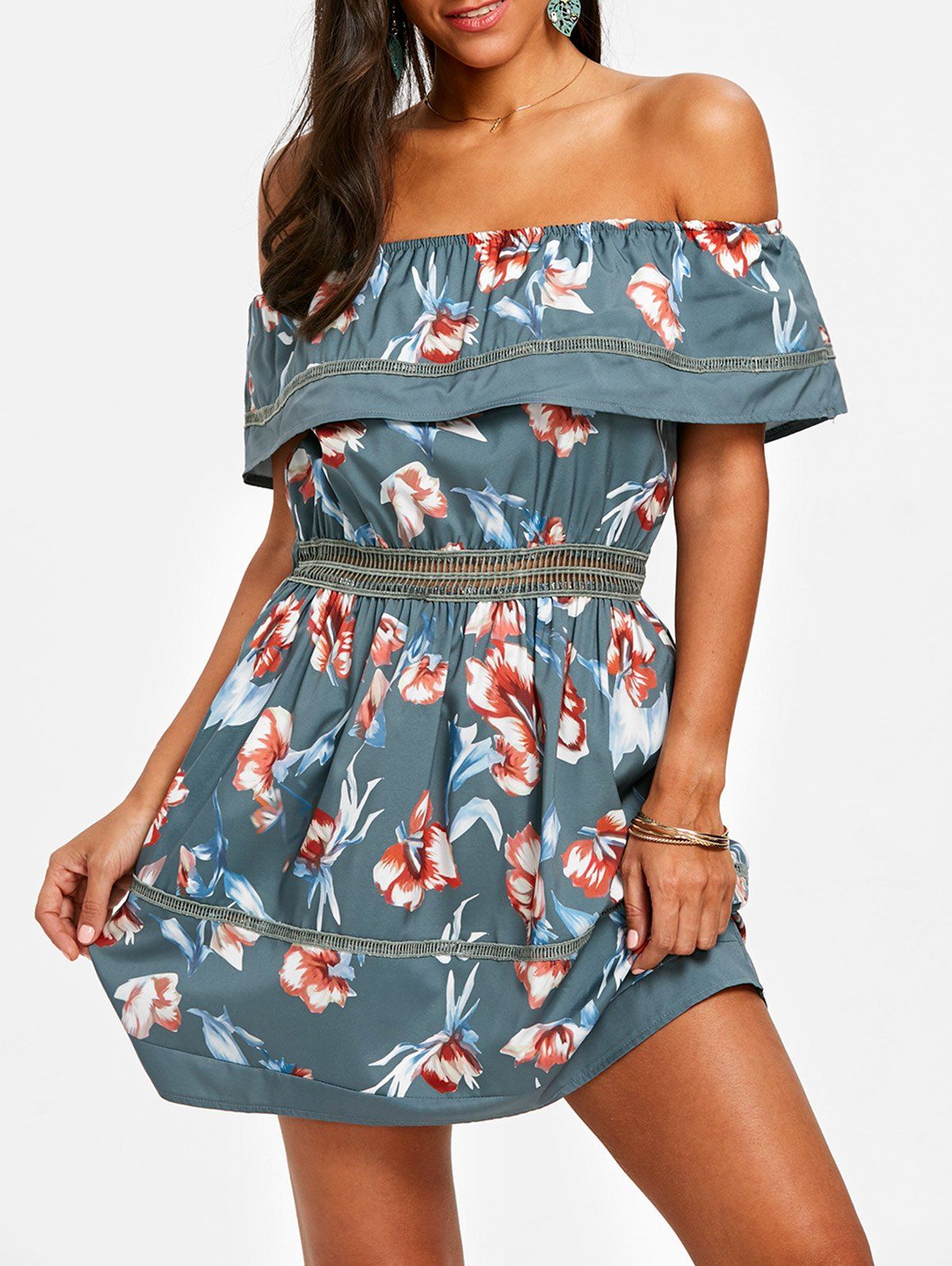 

Floral Print Off The Shoulder Dress, Green