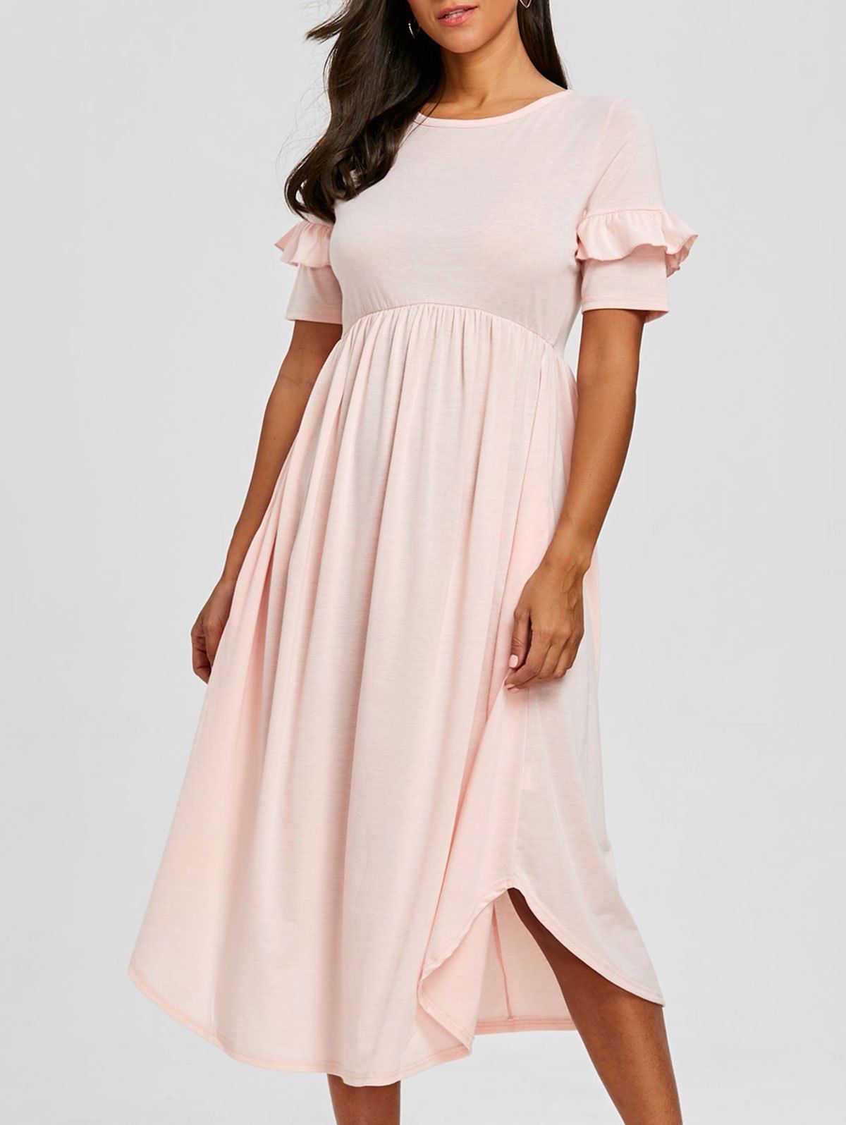 gown with ruffle sleeves