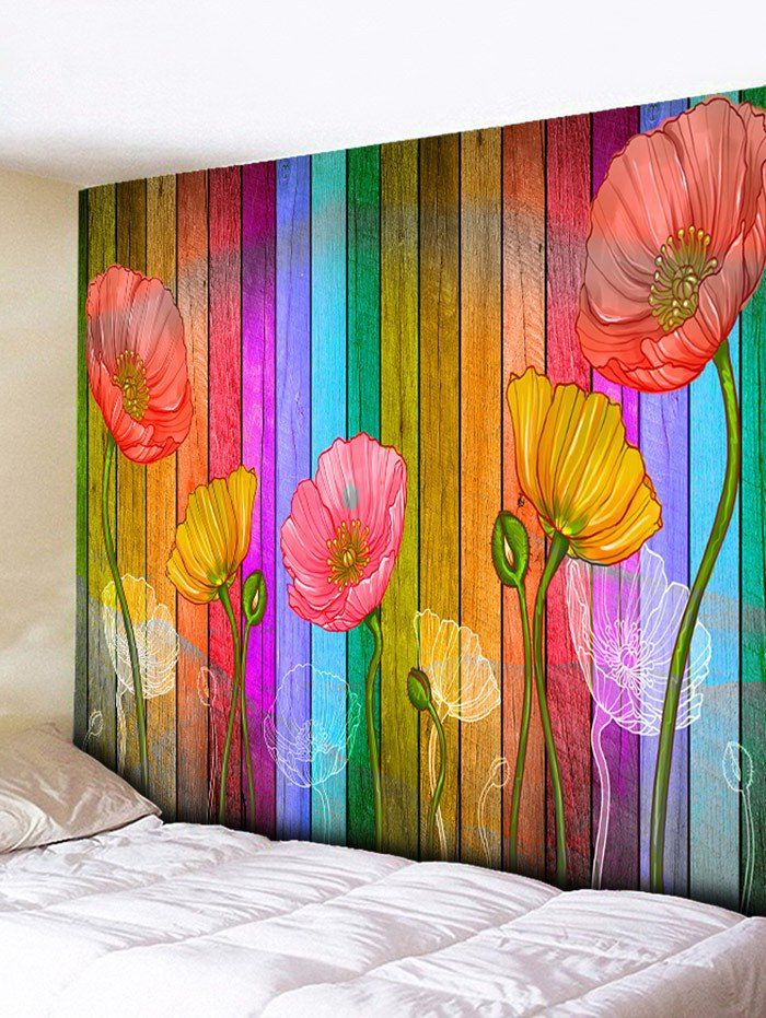 

Flowers Wood Grain Print Tapestry Wall Hanging Art Decoration, Multi