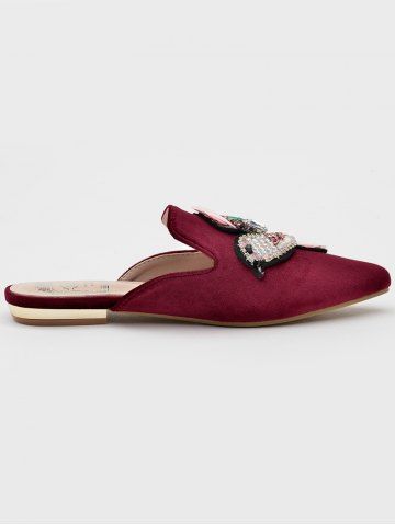Rhinestone Beading Color Block Mules Shoes - Wine Red - 39 Rhinestone Beading Color Block Mules Shoes - Wine Red - 39