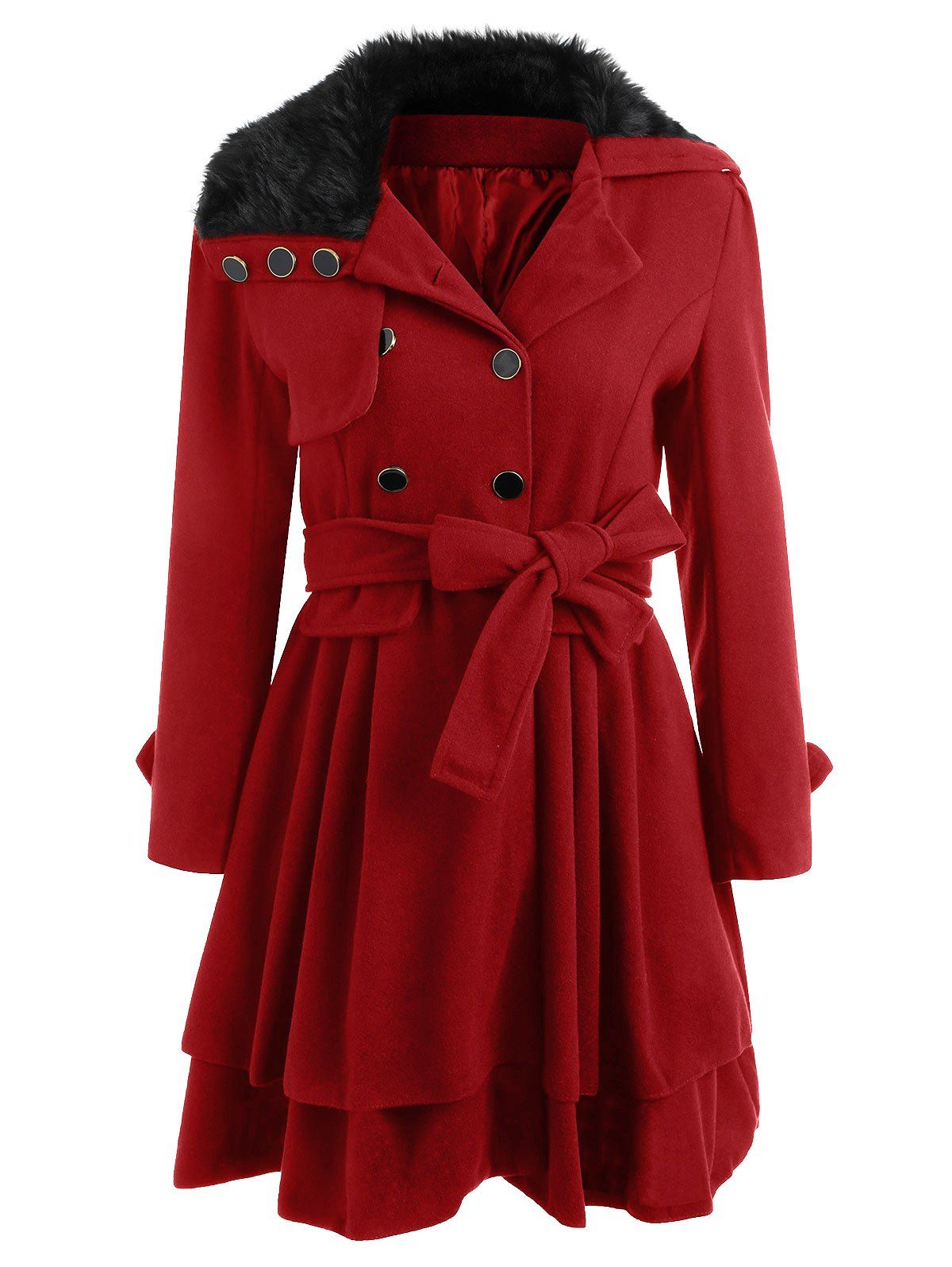 

Skirted A Line Coat with Belt, Red