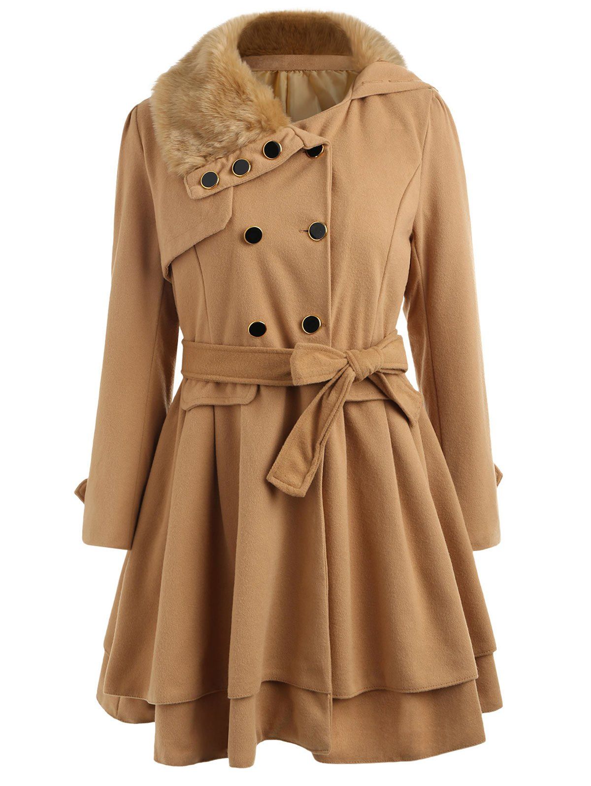 [65% OFF] Skirted A Line Coat With Belt | Rosegal