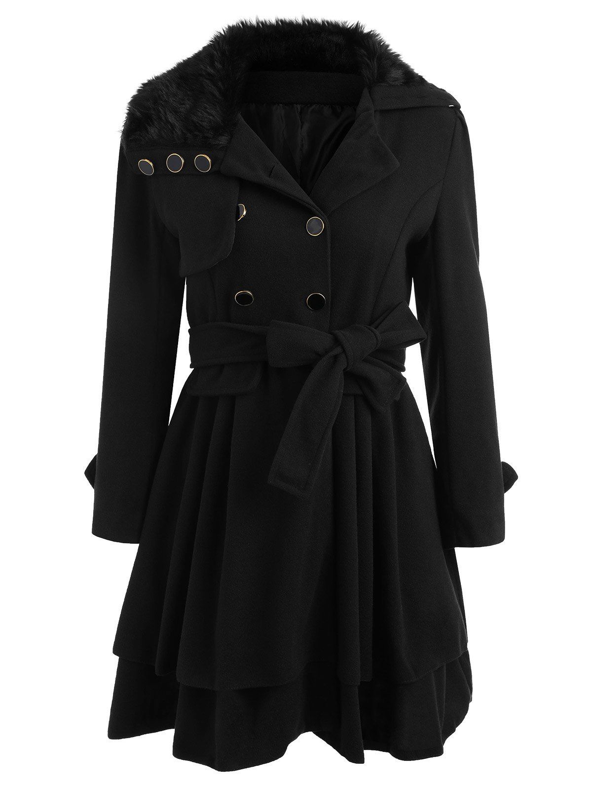 [65% OFF] Skirted A Line Coat With Belt | Rosegal