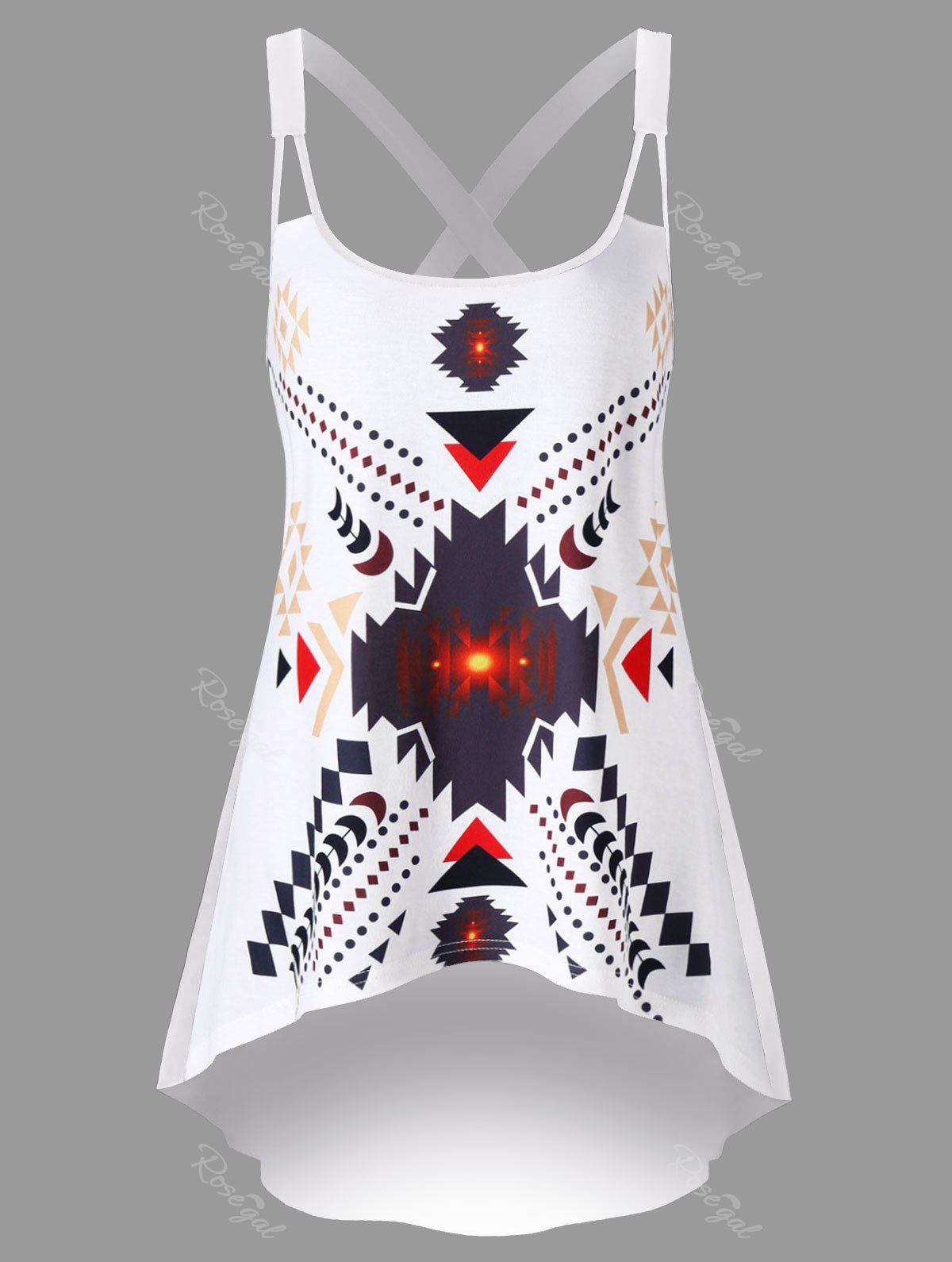

Plus Size Geometric High Low Tank Top, White