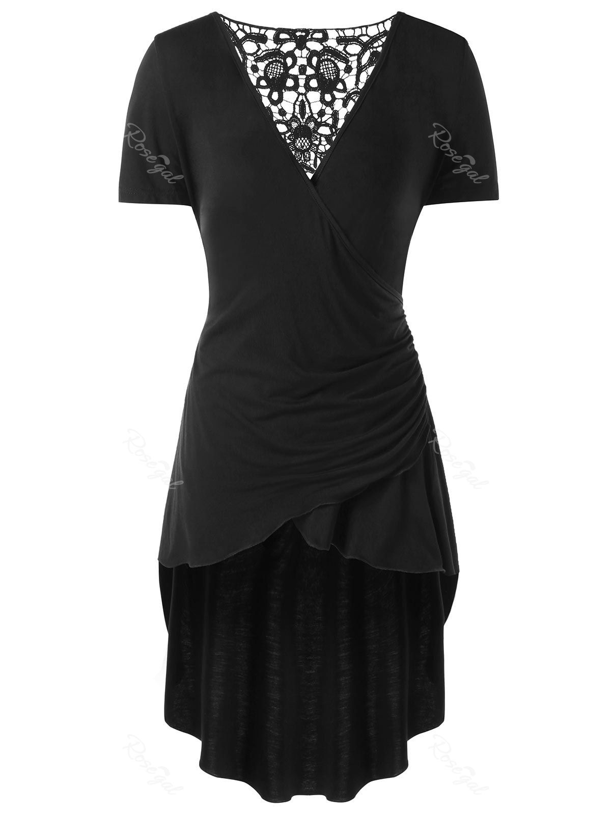 

Plus Size Lace Insert Asymmetric Top, Black