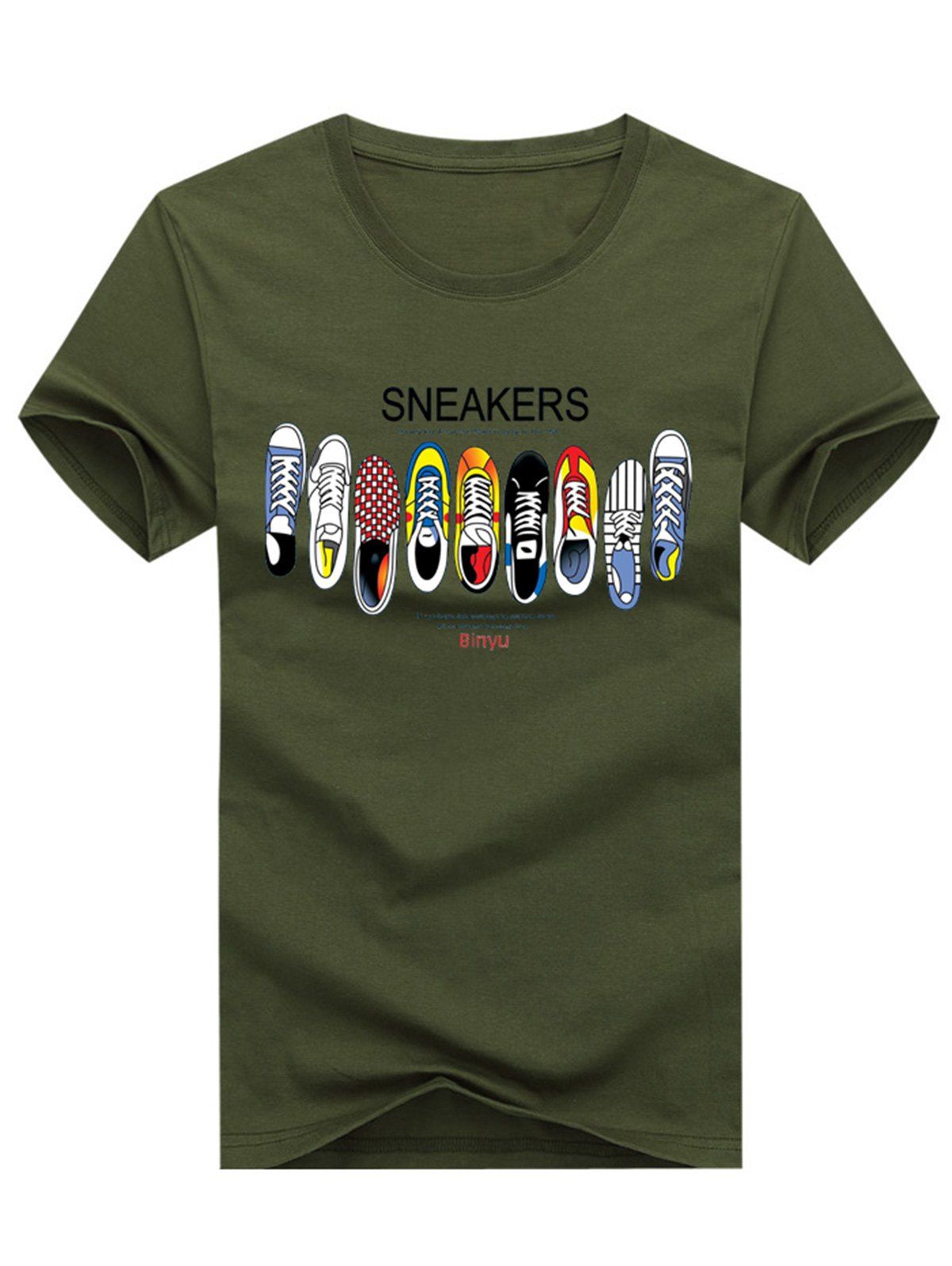 

Crew Neck Cartoon Shoes Print Tee, Army green