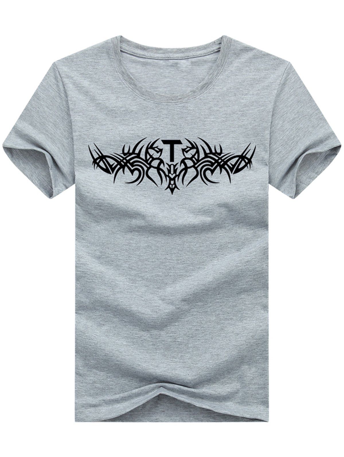 

Crew Neck Totem Print T-shirt, Gray cloud
