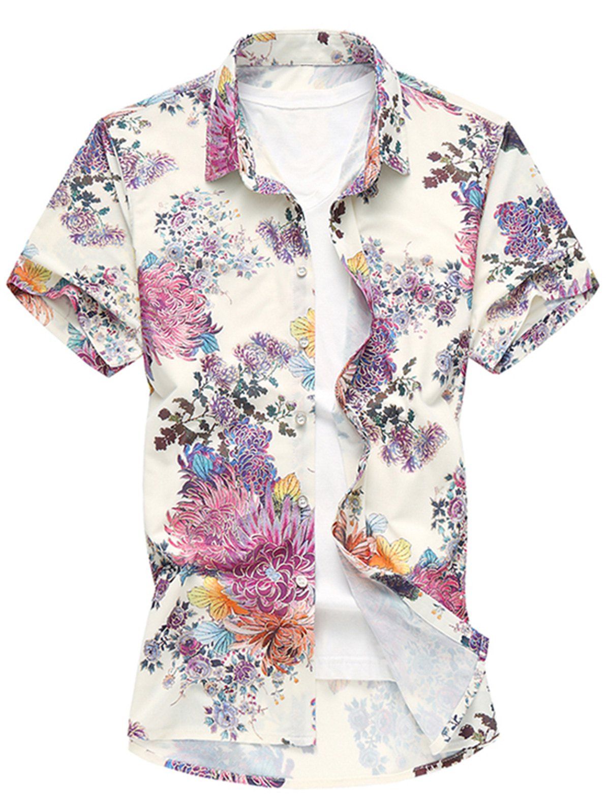 

Chrysanthemum Print Hawaiian Casual Shirt, Pig pink