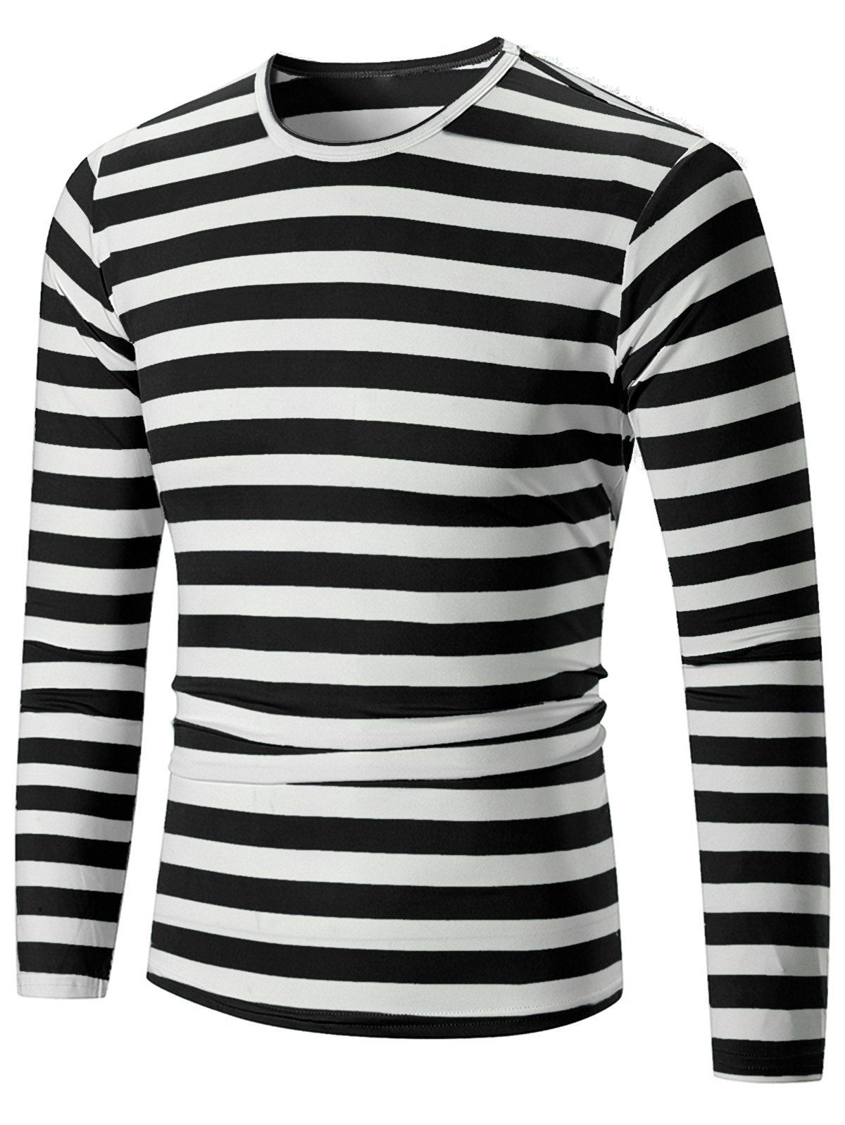 

Casual Striped Print Long Sleeve T-shirt, Black