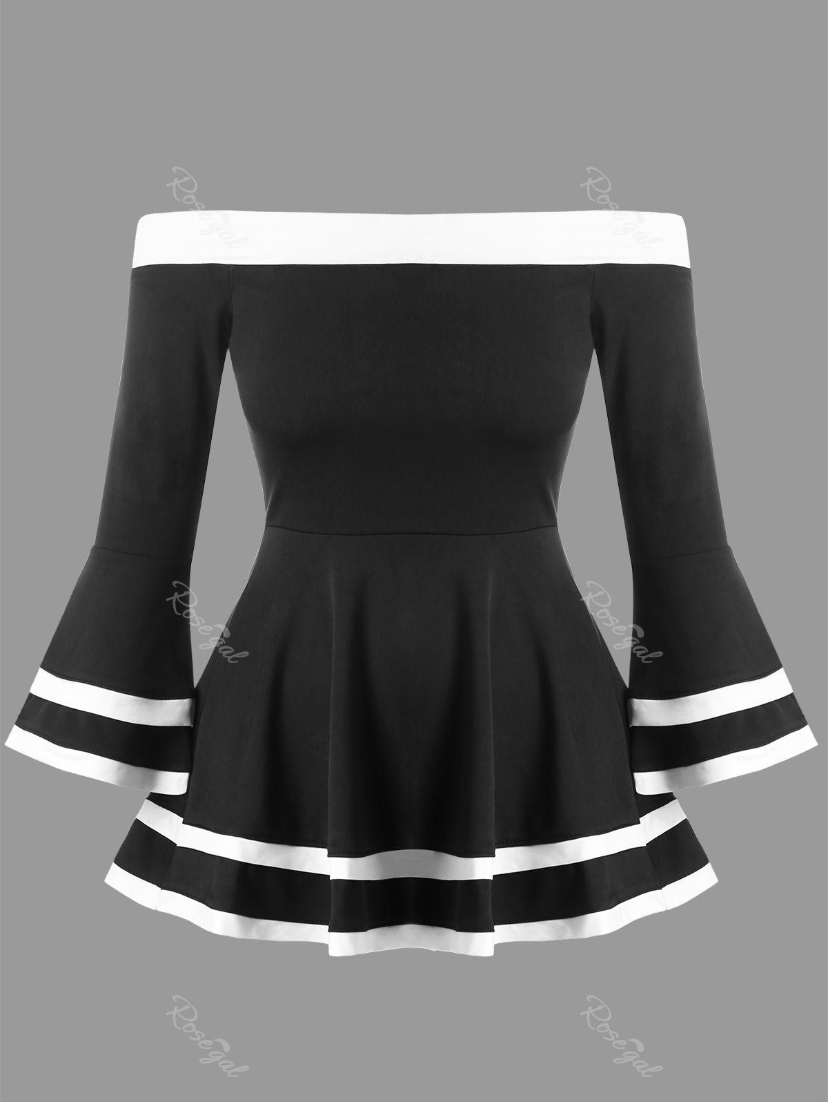 

Plus Size Off The Shoulder Bell Sleeve Top, Black