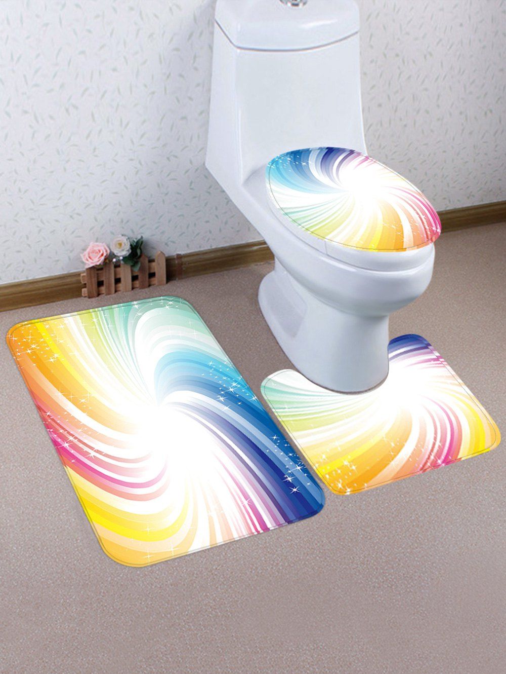 

Rainbow Pattern 3 Pcs Toilet Mat Bath Mat, Multi