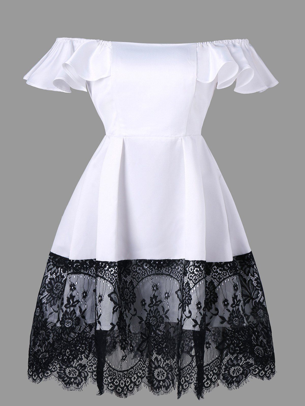 

Lace Trim Off The Shoulder Vintage Dress, White