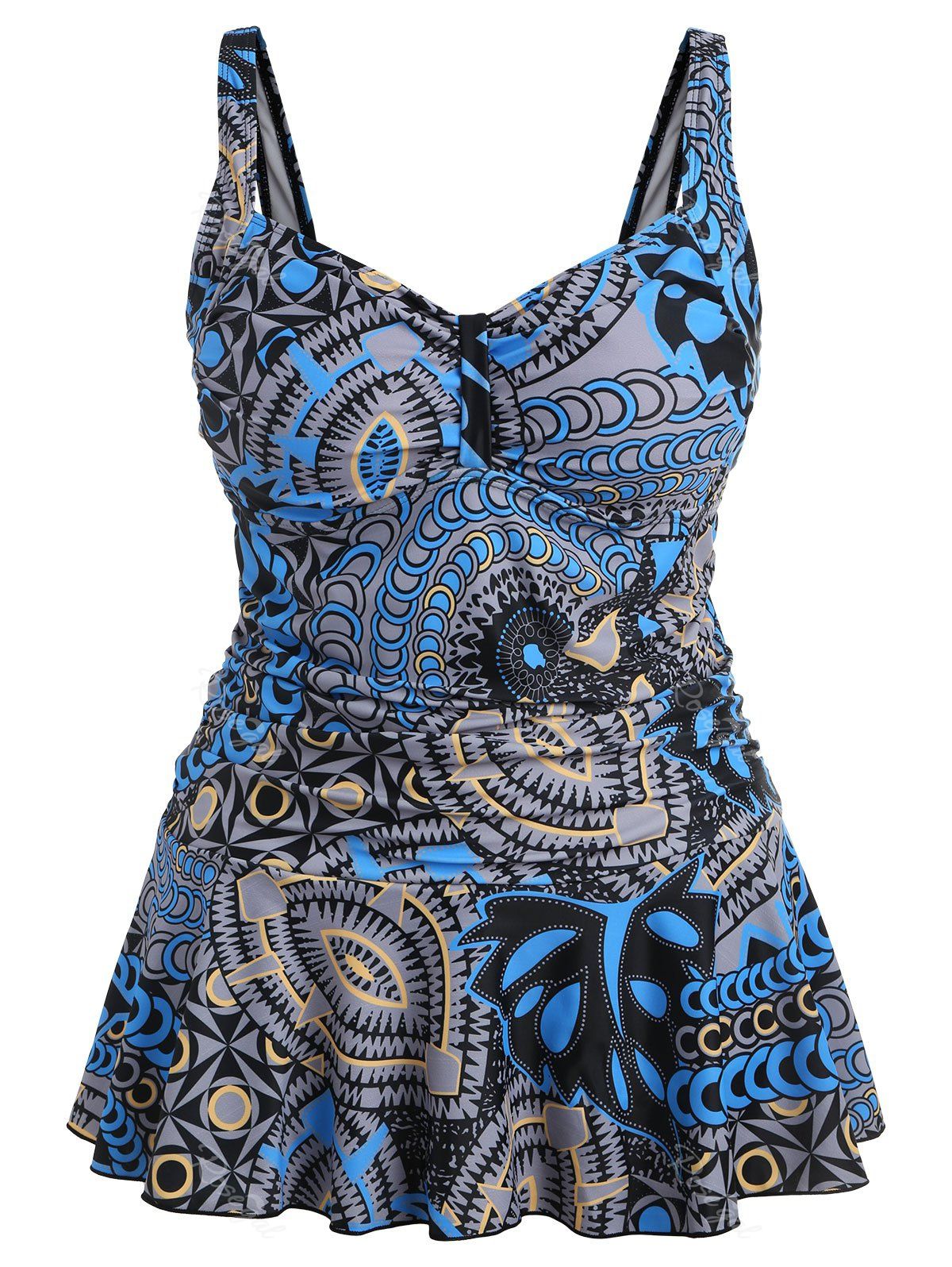

Plus Size Geometric Peplum Swimsuit, Blue