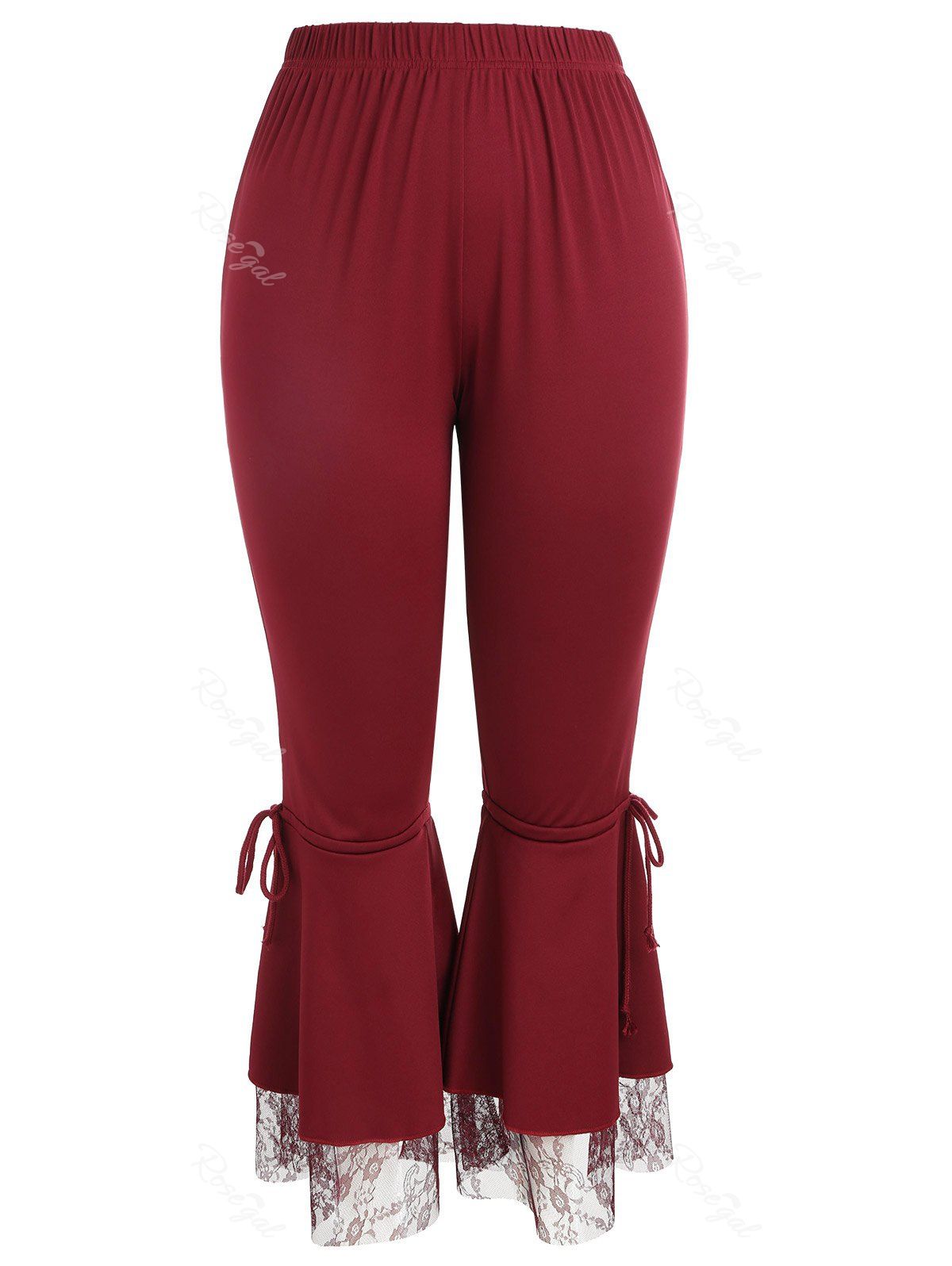 

Plus Size Lace Panel Bell Bottom Pants, Wine red
