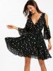 Plunging Neck Open Shoulder Stars Chiffon Dress -  