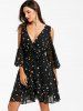 Plunging Neck Open Shoulder Stars Chiffon Dress -  