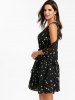 Plunging Neck Open Shoulder Stars Chiffon Dress -  
