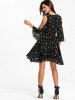 Plunging Neck Open Shoulder Stars Chiffon Dress -  