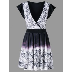

Plunging Neckline Ombre Color Printed Dress, Black