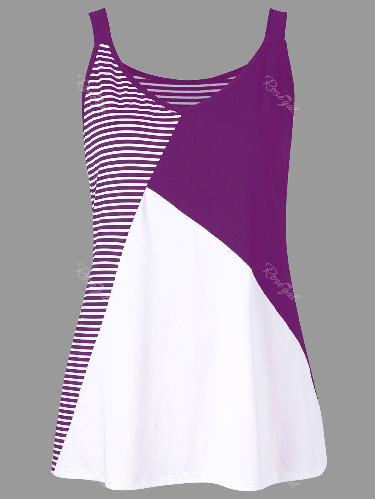 

Plus Size Striped V Neck Tank Top, Purple