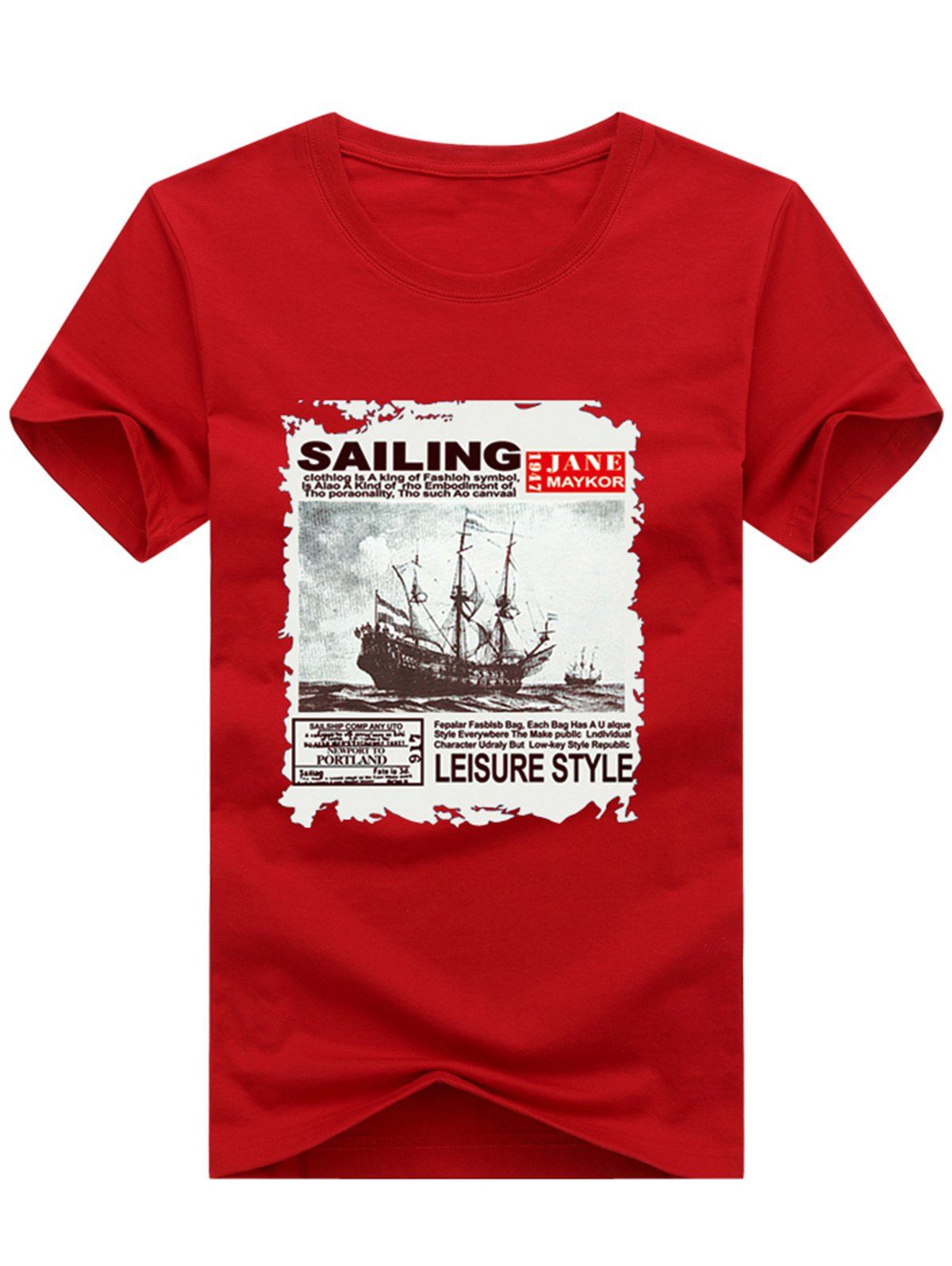 

Sailing Sailboat Letter Pattern T-shirt, Love red