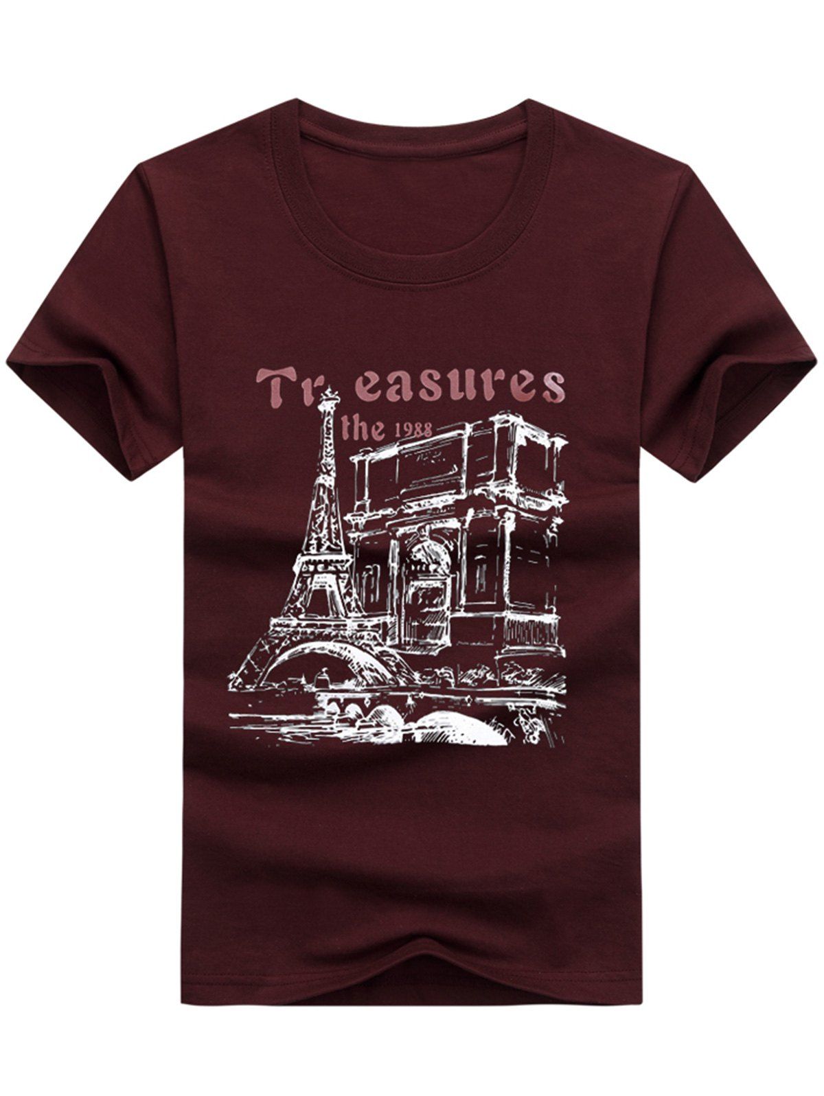 

Short Sleeve Letter Tower Print T-shirt, Red wine