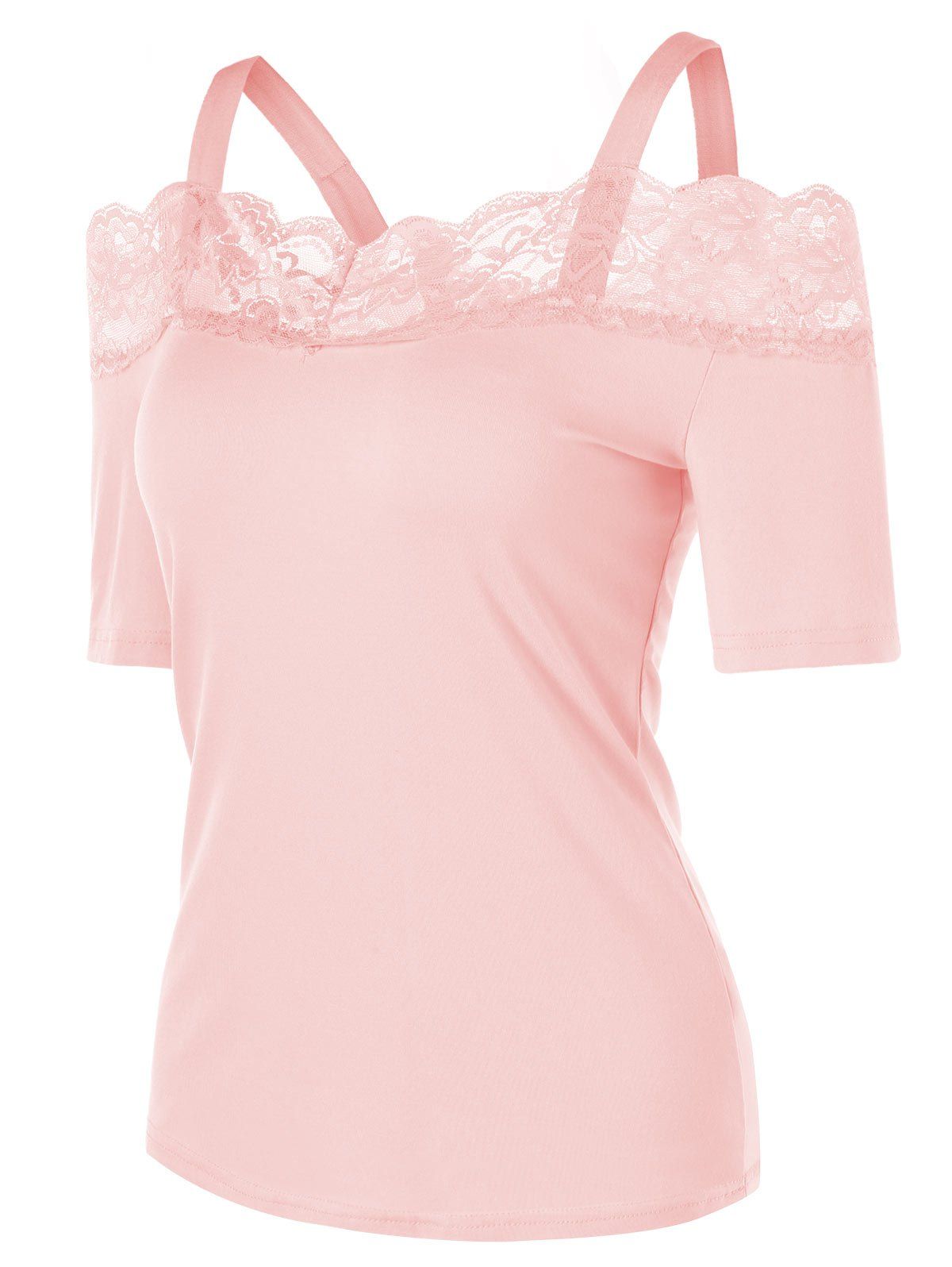 

Cold Shoulder Lace Insert T-shirt, Pink